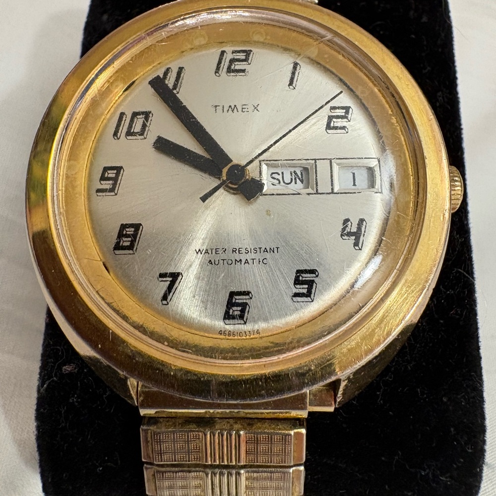 Timex Vintage Automatic Gold-Tone Watch with Silver Dial